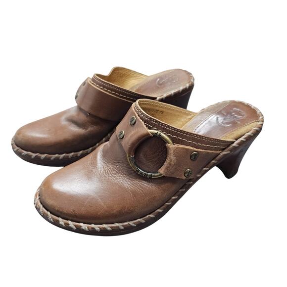 Frye Charlotte Mule Womens 7 Brown Leather Clog Ring Stud Whipstitch Western - Picture 2 of 9